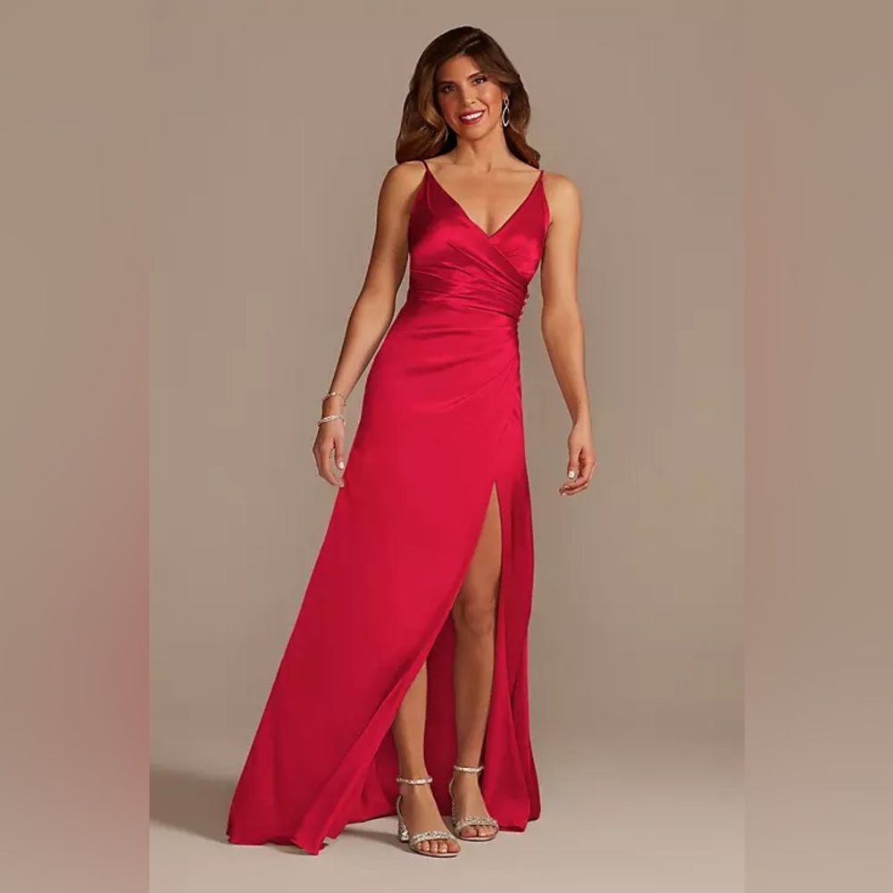 David’s Bridal Galina Signature Red Satin Evening Gown Bridesmaid Dress Size 14